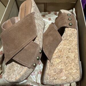 Lucky Brand Brown Wedge Sandals with Suede Upper